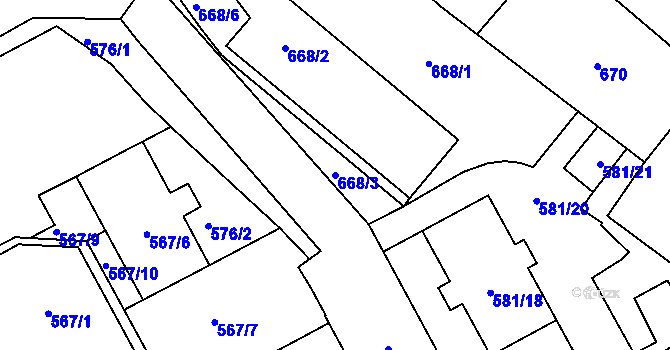 Parcela st. 668/3 v KÚ Opava-Předměstí, Katastrální mapa