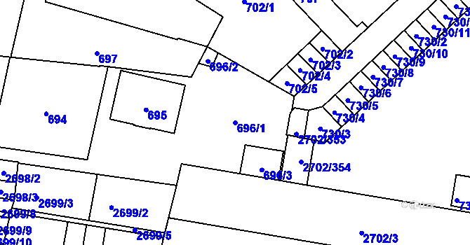 Parcela st. 696/1 v KÚ Opava-Předměstí, Katastrální mapa