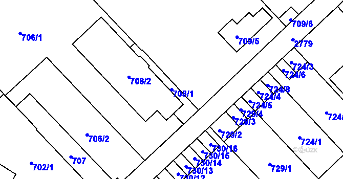 Parcela st. 708/1 v KÚ Opava-Předměstí, Katastrální mapa