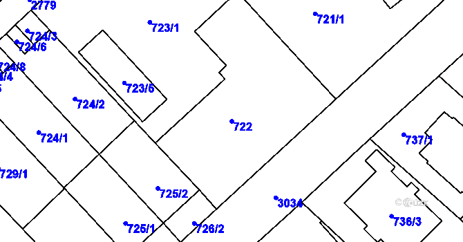 Parcela st. 722 v KÚ Opava-Předměstí, Katastrální mapa
