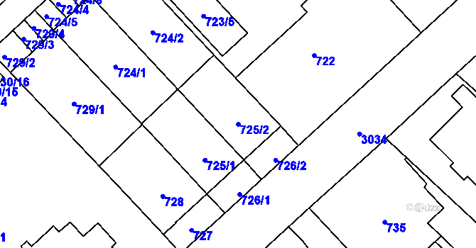 Parcela st. 725/2 v KÚ Opava-Předměstí, Katastrální mapa