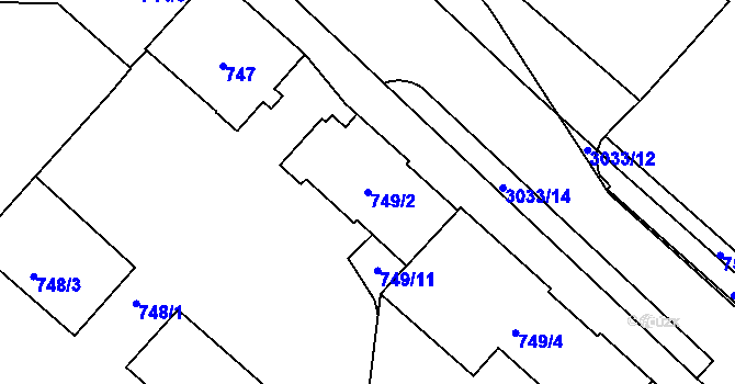 Parcela st. 749/2 v KÚ Opava-Předměstí, Katastrální mapa
