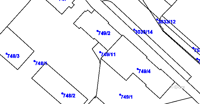 Parcela st. 749/11 v KÚ Opava-Předměstí, Katastrální mapa