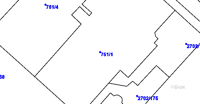 Parcela st. 751/1 v KÚ Opava-Předměstí, Katastrální mapa