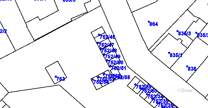 Parcela st. 752/49 v KÚ Opava-Předměstí, Katastrální mapa