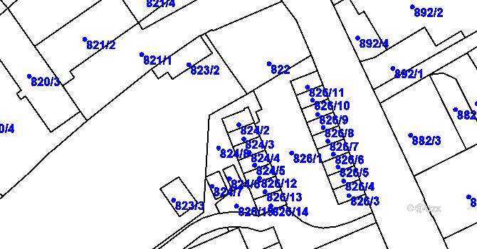 Parcela st. 824/2 v KÚ Opava-Předměstí, Katastrální mapa