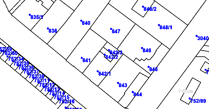 Parcela st. 842/2 v KÚ Opava-Předměstí, Katastrální mapa