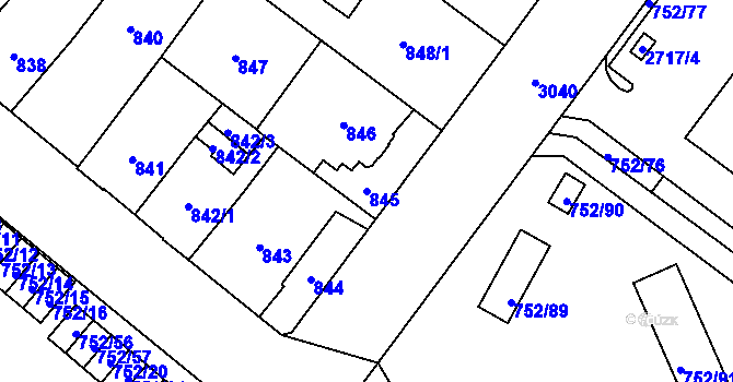 Parcela st. 845 v KÚ Opava-Předměstí, Katastrální mapa