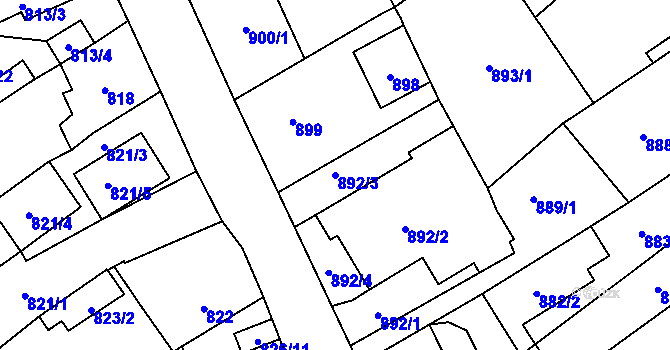 Parcela st. 892/3 v KÚ Opava-Předměstí, Katastrální mapa
