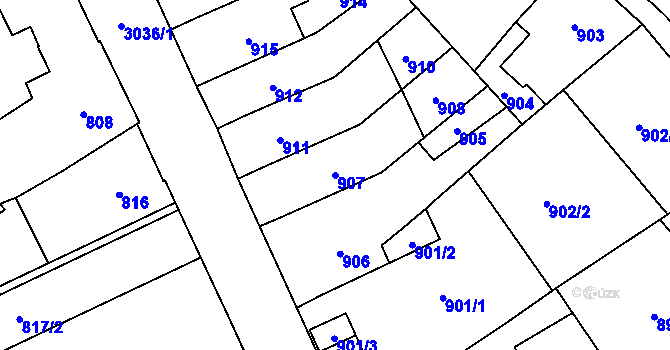 Parcela st. 907 v KÚ Opava-Předměstí, Katastrální mapa