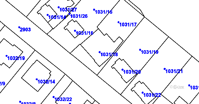 Parcela st. 1031/18 v KÚ Opava-Předměstí, Katastrální mapa