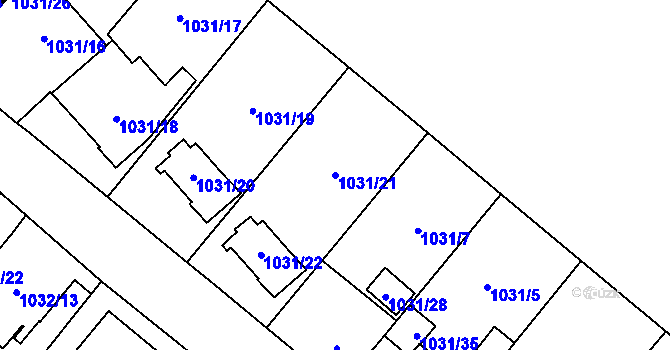 Parcela st. 1031/21 v KÚ Opava-Předměstí, Katastrální mapa
