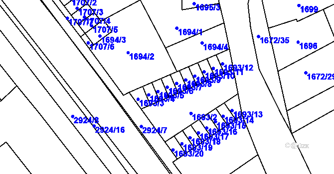 Parcela st. 1693/6 v KÚ Opava-Předměstí, Katastrální mapa