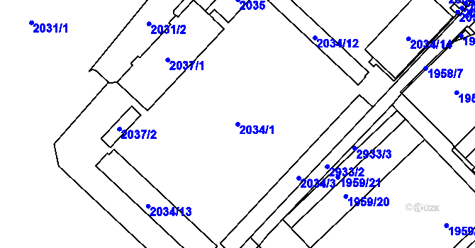 Parcela st. 2034/1 v KÚ Opava-Předměstí, Katastrální mapa