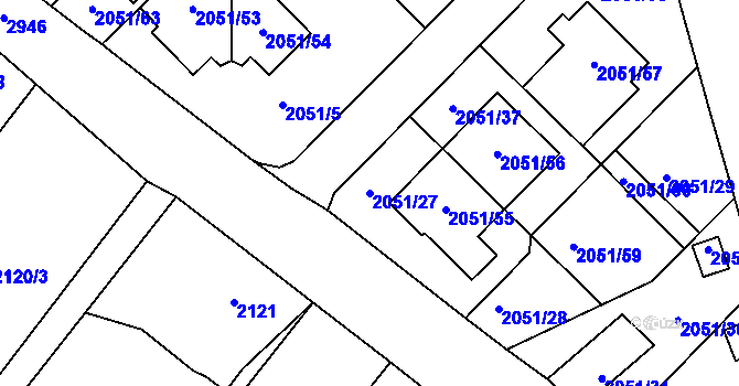 Parcela st. 2051/27 v KÚ Opava-Předměstí, Katastrální mapa