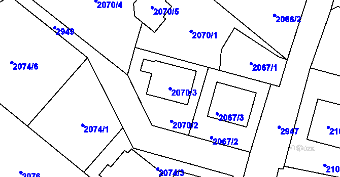 Parcela st. 2070/3 v KÚ Opava-Předměstí, Katastrální mapa