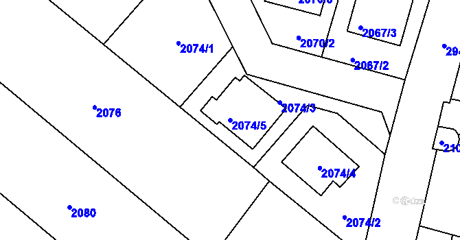 Parcela st. 2074/5 v KÚ Opava-Předměstí, Katastrální mapa