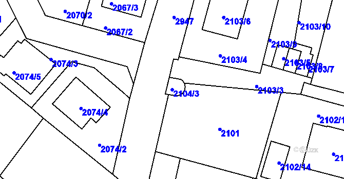 Parcela st. 2104/3 v KÚ Opava-Předměstí, Katastrální mapa