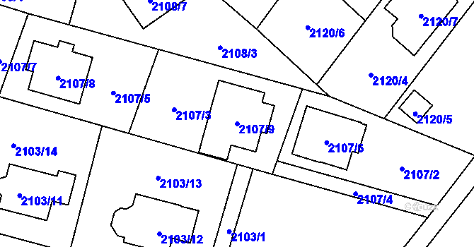 Parcela st. 2107/9 v KÚ Opava-Předměstí, Katastrální mapa