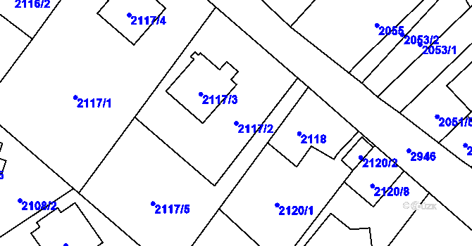 Parcela st. 2117/2 v KÚ Opava-Předměstí, Katastrální mapa