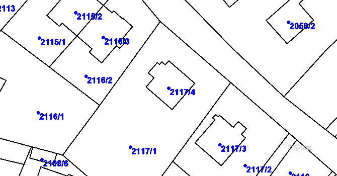 Parcela st. 2117/4 v KÚ Opava-Předměstí, Katastrální mapa