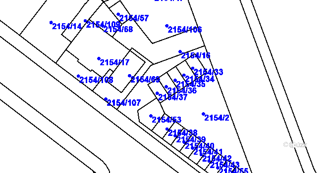Parcela st. 2154/36 v KÚ Opava-Předměstí, Katastrální mapa