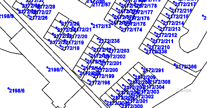 Parcela st. 2172/202 v KÚ Opava-Předměstí, Katastrální mapa