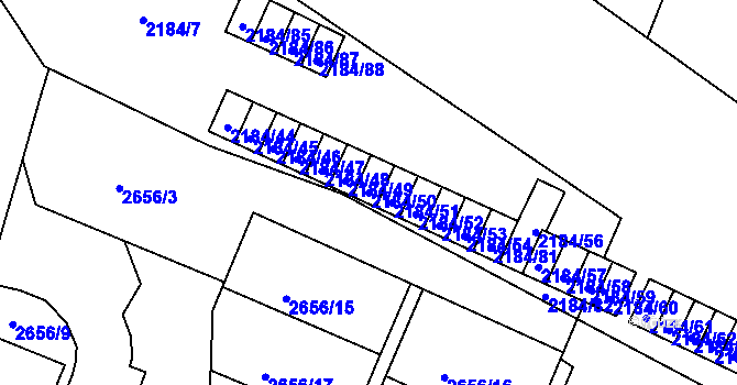 Parcela st. 2184/50 v KÚ Opava-Předměstí, Katastrální mapa
