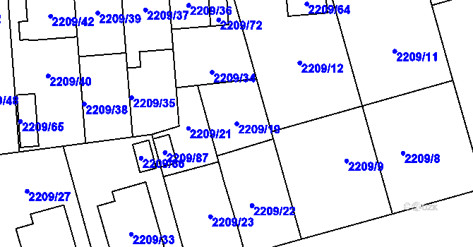 Parcela st. 2209/19 v KÚ Opava-Předměstí, Katastrální mapa