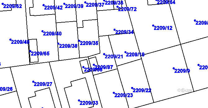 Parcela st. 2209/21 v KÚ Opava-Předměstí, Katastrální mapa