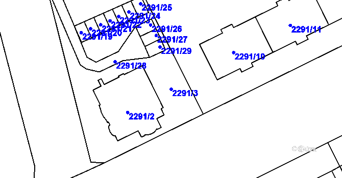 Parcela st. 2291/3 v KÚ Opava-Předměstí, Katastrální mapa