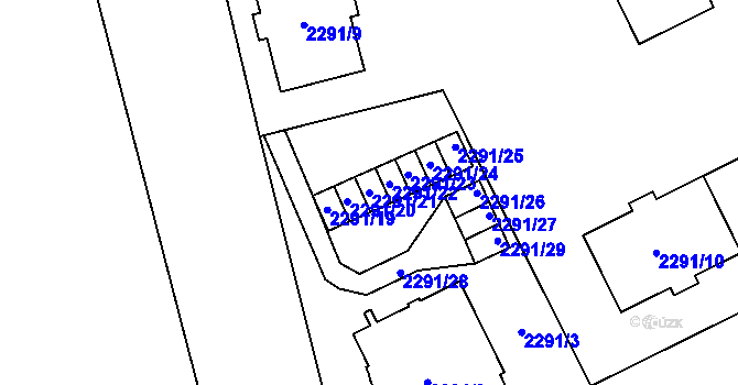 Parcela st. 2291/21 v KÚ Opava-Předměstí, Katastrální mapa