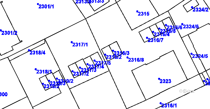 Parcela st. 2316/2 v KÚ Opava-Předměstí, Katastrální mapa