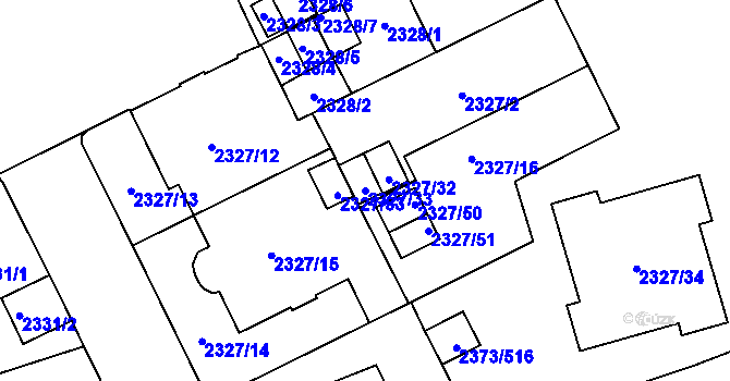 Parcela st. 2327/33 v KÚ Opava-Předměstí, Katastrální mapa