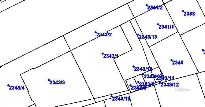 Parcela st. 2343/1 v KÚ Opava-Předměstí, Katastrální mapa