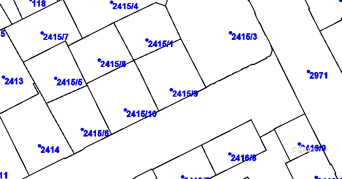 Parcela st. 2415/9 v KÚ Opava-Předměstí, Katastrální mapa