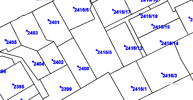 Parcela st. 2416/5 v KÚ Opava-Předměstí, Katastrální mapa