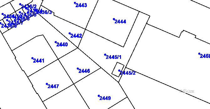Parcela st. 2445/1 v KÚ Opava-Předměstí, Katastrální mapa