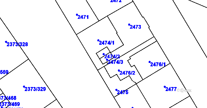Parcela st. 2474/2 v KÚ Opava-Předměstí, Katastrální mapa