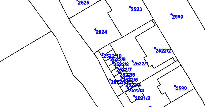 Parcela st. 2522/10 v KÚ Opava-Předměstí, Katastrální mapa