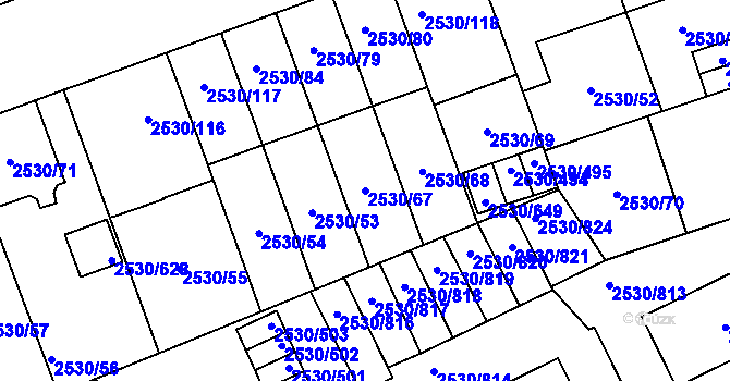 Parcela st. 2530/67 v KÚ Opava-Předměstí, Katastrální mapa