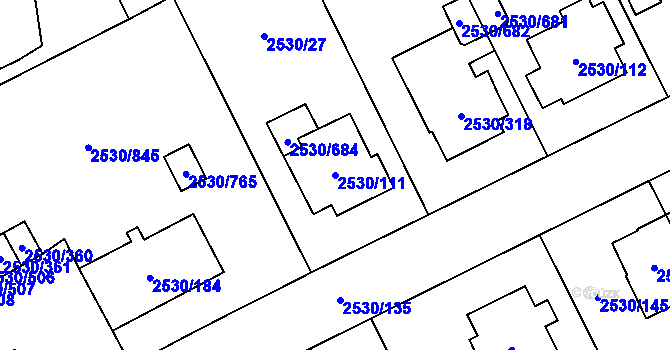 Parcela st. 2530/111 v KÚ Opava-Předměstí, Katastrální mapa