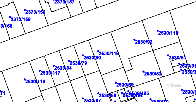 Parcela st. 2530/118 v KÚ Opava-Předměstí, Katastrální mapa