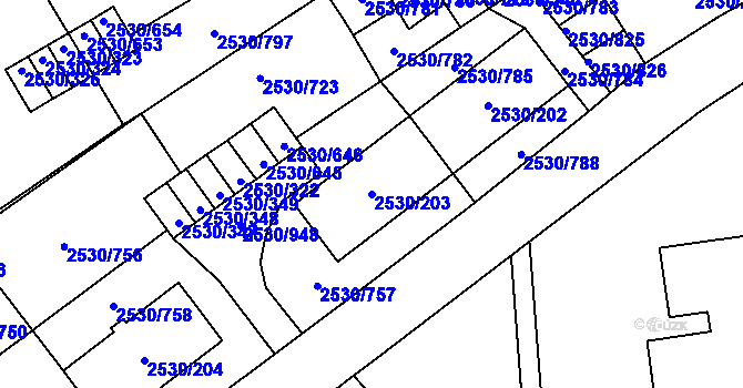 Parcela st. 2530/203 v KÚ Opava-Předměstí, Katastrální mapa