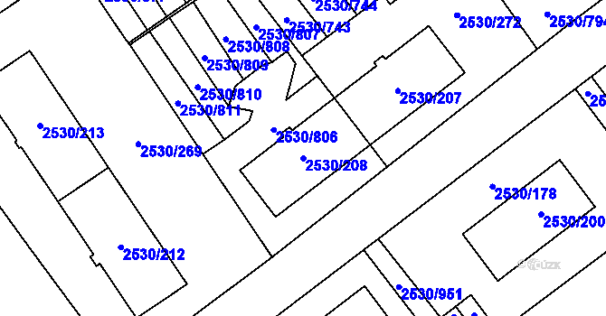 Parcela st. 2530/208 v KÚ Opava-Předměstí, Katastrální mapa