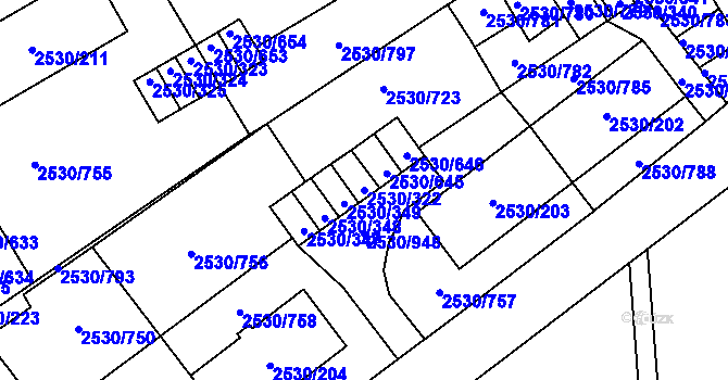 Parcela st. 2530/322 v KÚ Opava-Předměstí, Katastrální mapa