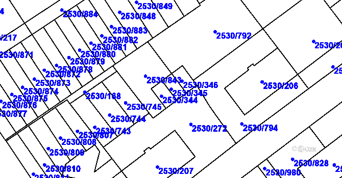 Parcela st. 2530/345 v KÚ Opava-Předměstí, Katastrální mapa