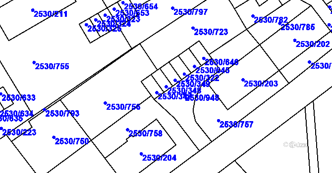 Parcela st. 2530/348 v KÚ Opava-Předměstí, Katastrální mapa
