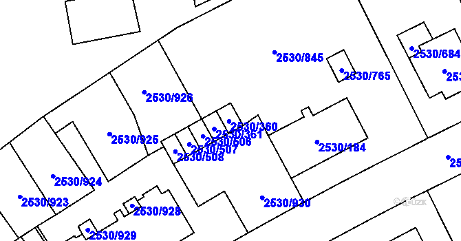 Parcela st. 2530/361 v KÚ Opava-Předměstí, Katastrální mapa