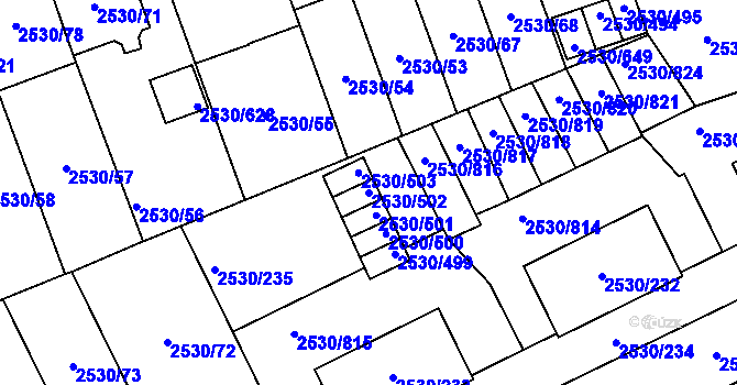 Parcela st. 2530/502 v KÚ Opava-Předměstí, Katastrální mapa